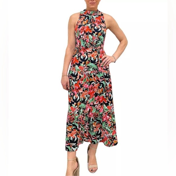 Sam Edleman High Neck Tiered Watercolor Floral Dress NWT - Picture 2 of 14